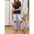thumbnail image 2 of Asyoly Womens Lace Tops Casual Crochet Puff Short Sleeve Mock Neck Blouses Solid Color Shirts with Separable Cami, 2 of 7