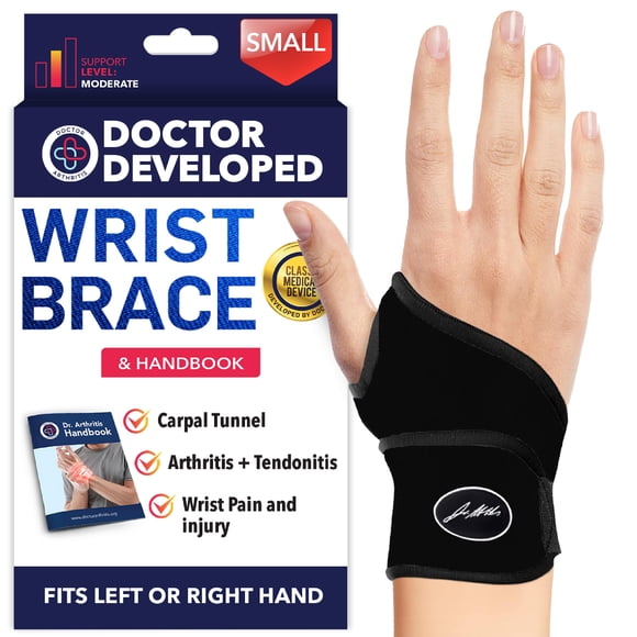 Muñequera desarrollada por médicos – Muñequera para artritis del túnel carpiano, tendinitis, soporte de mano – Ideal para fitness, levantamiento de pesas – Manual incluido (negro (pequeño, 1 paquete),