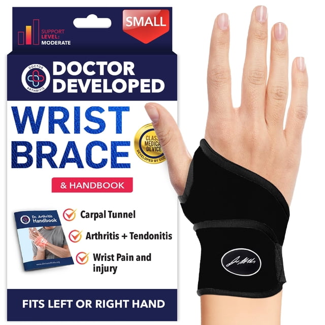 Muñequera desarrollada por médicos – Muñequera para artritis del túnel carpiano, tendinitis, soporte de mano – Ideal para fitness, levantamiento de pesas – Manual incluido (negro (pequeño, 1 paquete),