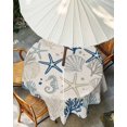 thumbnail image 3 of Outdoor Tablecloth with Umbrella Hole, Blue Beige Coastal Waterproof Outdoor Table Cover, Summer Beach Starfish Coral Nautical Rustic Patio Tablecloths for Party/Garden/Picnic, Round 60 inch, 3 of 9
