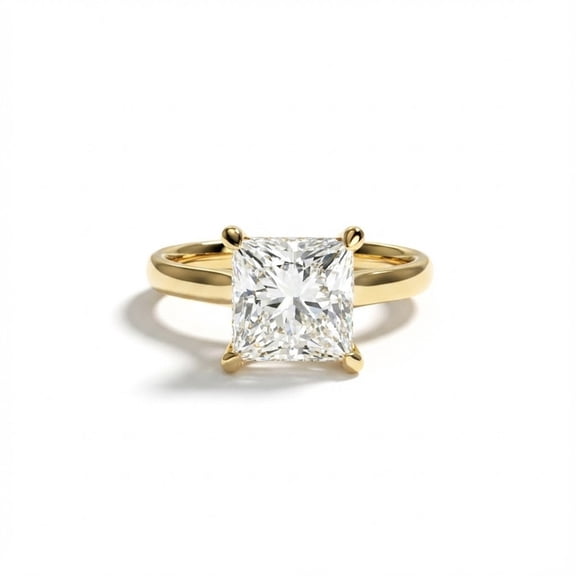 14k Yellow Gold Plated Princess Cut Moissanite Engagement Ring for Women 2.0 CTW Solitaire Diamond