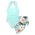 thumbnail image 5 of Girls One Piece Swimsuit with Cover Up Set – Halter Neck Bathing Suit with Tropical Print Skirt, Adjustable Tie Neck, Quick Dry Swimwear for Teen & Youth Size 7-18(Mint Green/12Y), 5 of 6