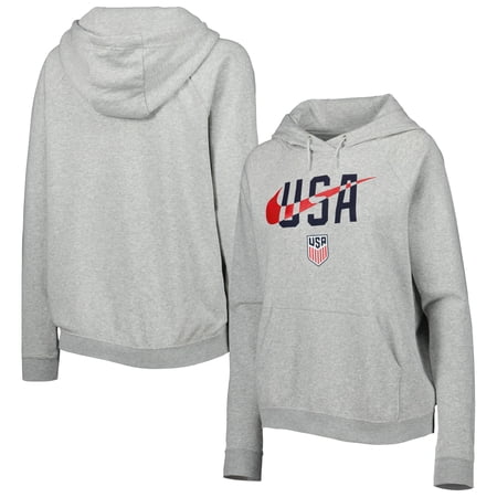 Women's Nike Heather Gray USMNT Lockup Varsity Fleece Raglan Pullover Hoodie