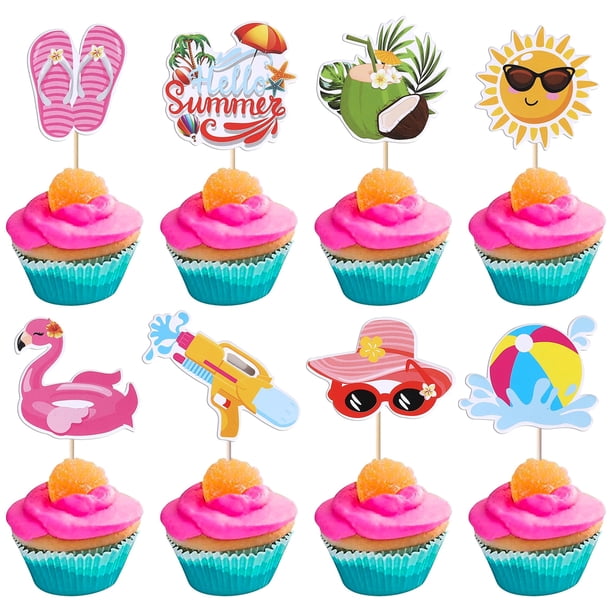 Paquete de 32 adornos para cupcakes de playa y verano de Rsstarxi, decoración para fiestas