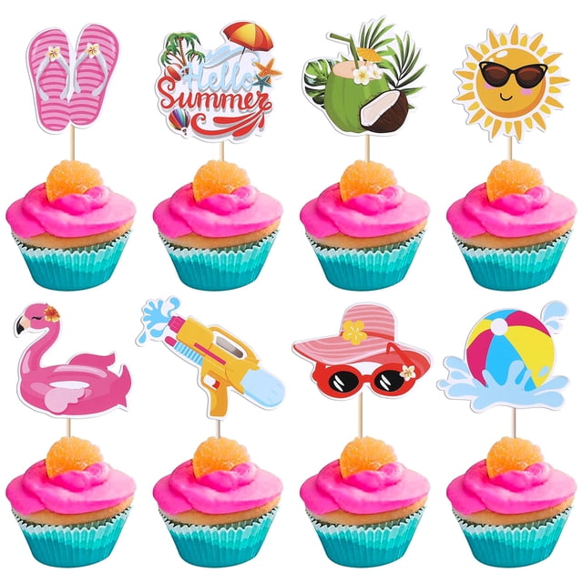 Paquete de 32 adornos para cupcakes de playa y verano de Rsstarxi, decoración para fiestas