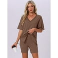 thumbnail image 2 of DARING DIVA Pajamas V Neck Workout Reversible Tracksuit Shorts Set S Coffee, 2 of 6