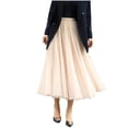 thumbnail image 4 of Long Pleated Tulles Skirts for Women Elastic High Waist A-Line Layered Mesh Flowy Elegant Skirt Ankle Length Beige M, 4 of 6