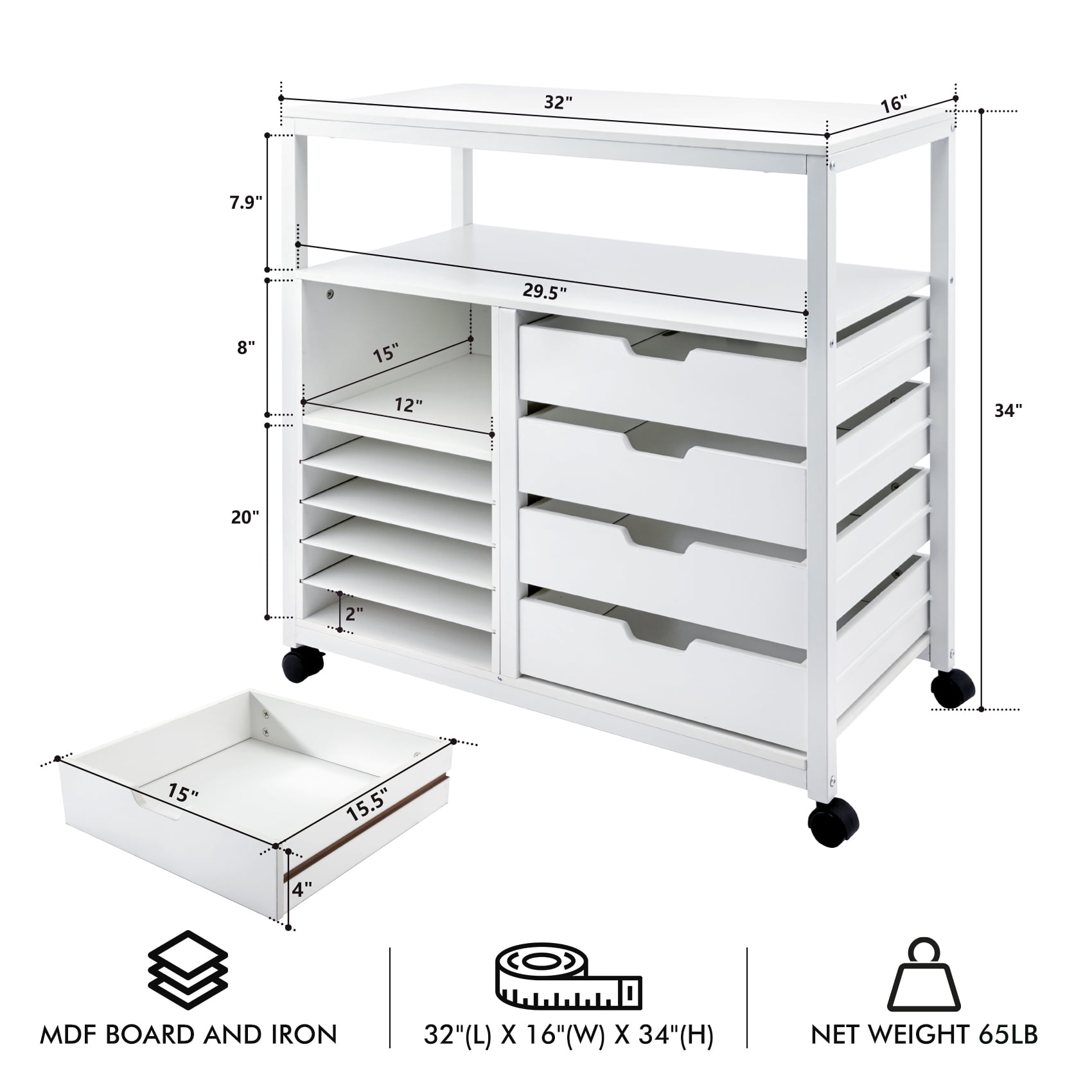 TC-HOMENY Mobile Craft Storage Utility Cart Compatible w/ Cricut Machines, Multifunctional Craft Organizer Container w/ Large Space, Rolling Modern Furniture w/ Wheels, White