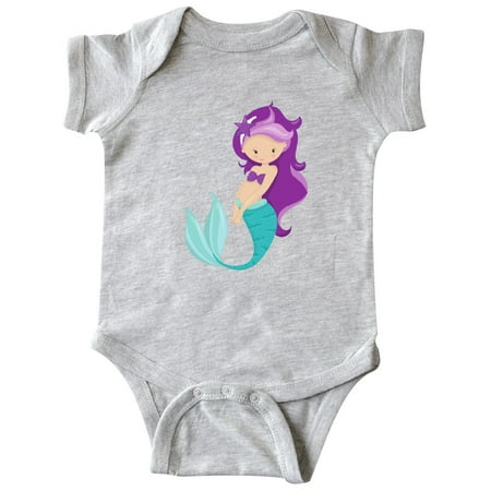 

Inktastic Cute Little Mermaid Purple Hair Purple Sea Star Gift Baby Girl Bodysuit