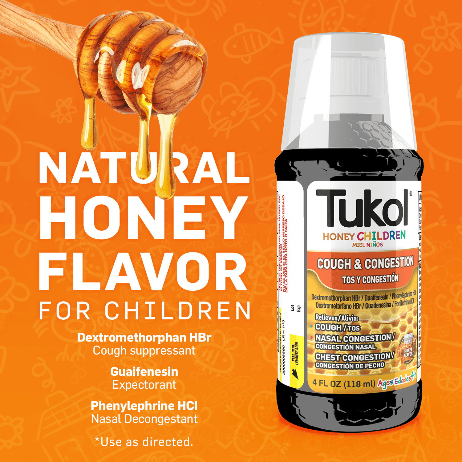 Tukol Honey Children Cough Syrup over-the-Counter Medicine, 4 fl oz