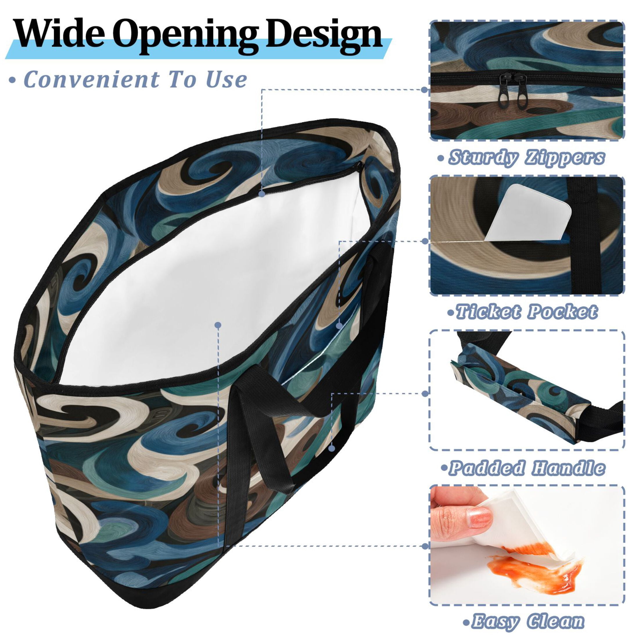 Extra-Large Wide Opening Design Capacity Hand-Held Ice Pack Thickened Insulation Layer For Long-Lasting Cold Retention For Outdoor Shopping Picnics And Camping Dark-toned Swirl Pattern