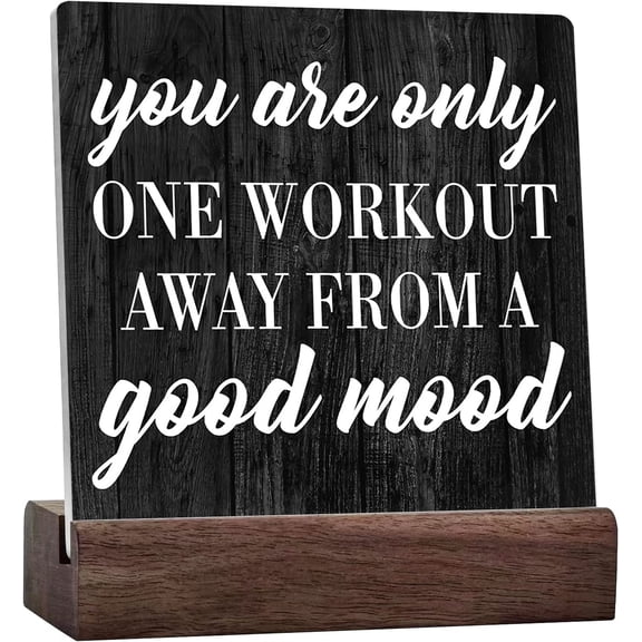 Motivational Gym Desk Decor Sign Fitness Gifts Rustic Black Ceramic Desk Sign For Home Gym Desk Shelf Table Decoration You Are Only One Workout Away From A Good Mood Sign