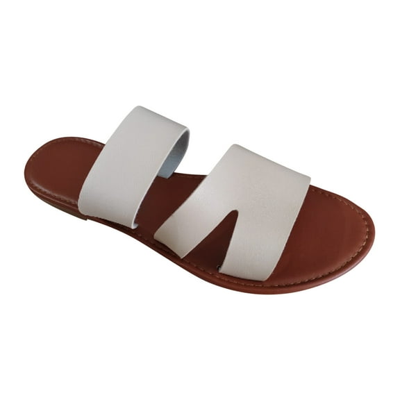 Women's Flat Sandals Fashion Hollow-out Strap Open Toe Slip-On Casual Band Slippers Summer Shoes, White 6.5