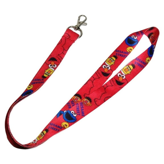 Sesame Street Logo and Characters Red Lanyard Keychain ID Holder