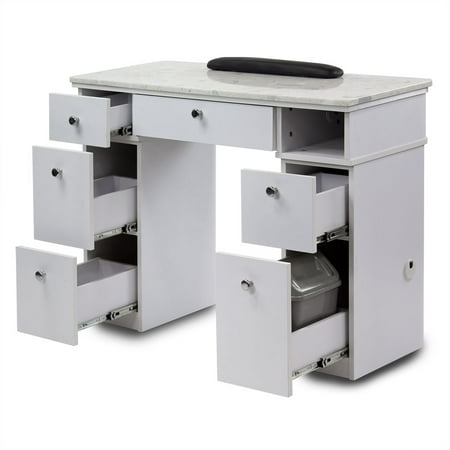 MAYAKOBA Sonoma Manicure Table Nail Station for Beauty Salon Furniture & Equipment Marble Top & 1UV Hole Modern White/Silver