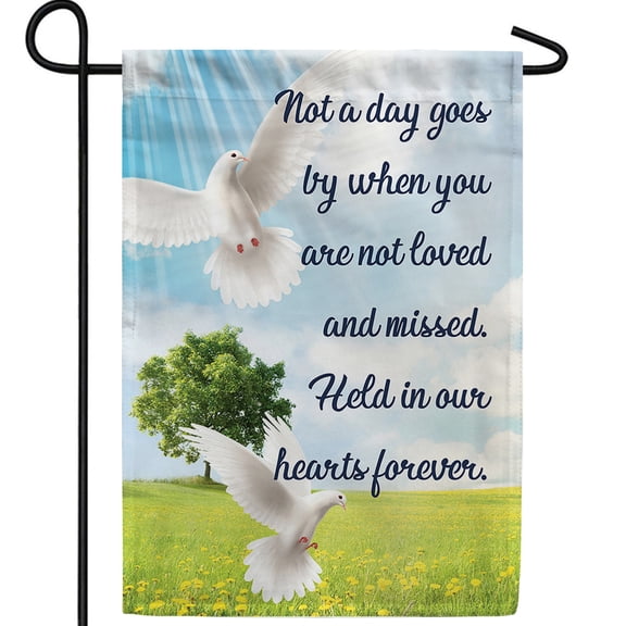 America Forever Garden Flag - Loved and Missed, Cemetery Memorial Religious Bereavement Double Sided 12.5" x 18" Outdoor Decorative Flag