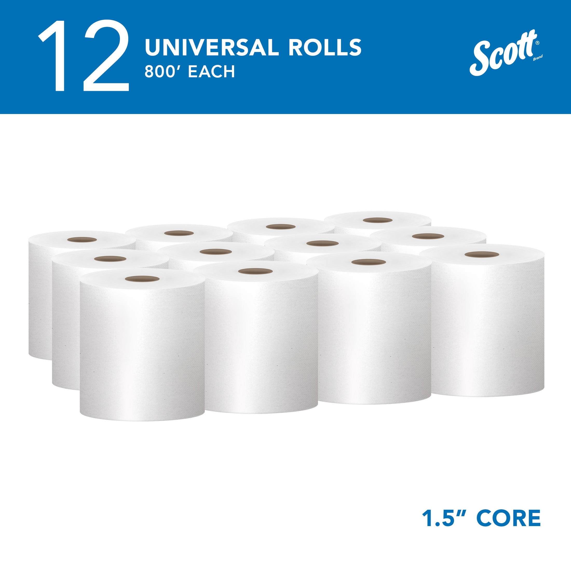 Scott Professional Essential Universal Hard Roll Paper Towels, Bulk (01040), Hardwound 1.5" Core, Absorbency Pockets, White (12 Rolls at 800' Each, 9,600'/Case)