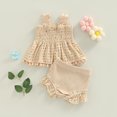 thumbnail image 4 of Gupgi Baby Girls Solid Color Cutout Pleated Tank Tops Ruffle Shorts 3 6 12 18 Months 2Pcs Summer Set, 4 of 7