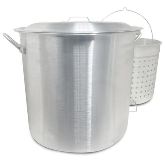 Bayou Classic 1600 Handcrafted 160-qt Aluminum Bayou Boiler Features Heavy-Duty Riveted Handles Reinforced Boiling Basket w/Helper Handle Made w/Heavy Gauge Aluminum