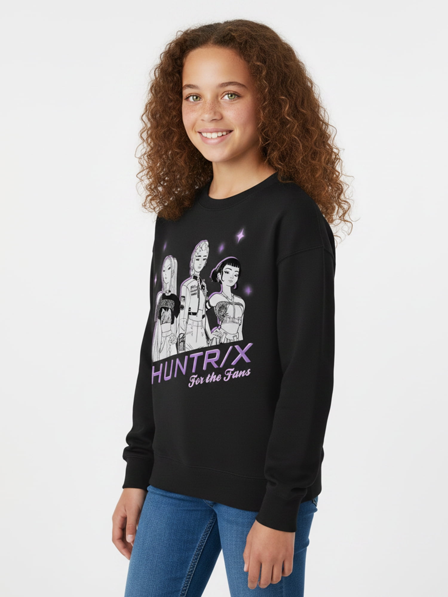 KPop Demon Hunters Girls Huntrix Glowing Graphic Sweatshirt, Sizes 4-16