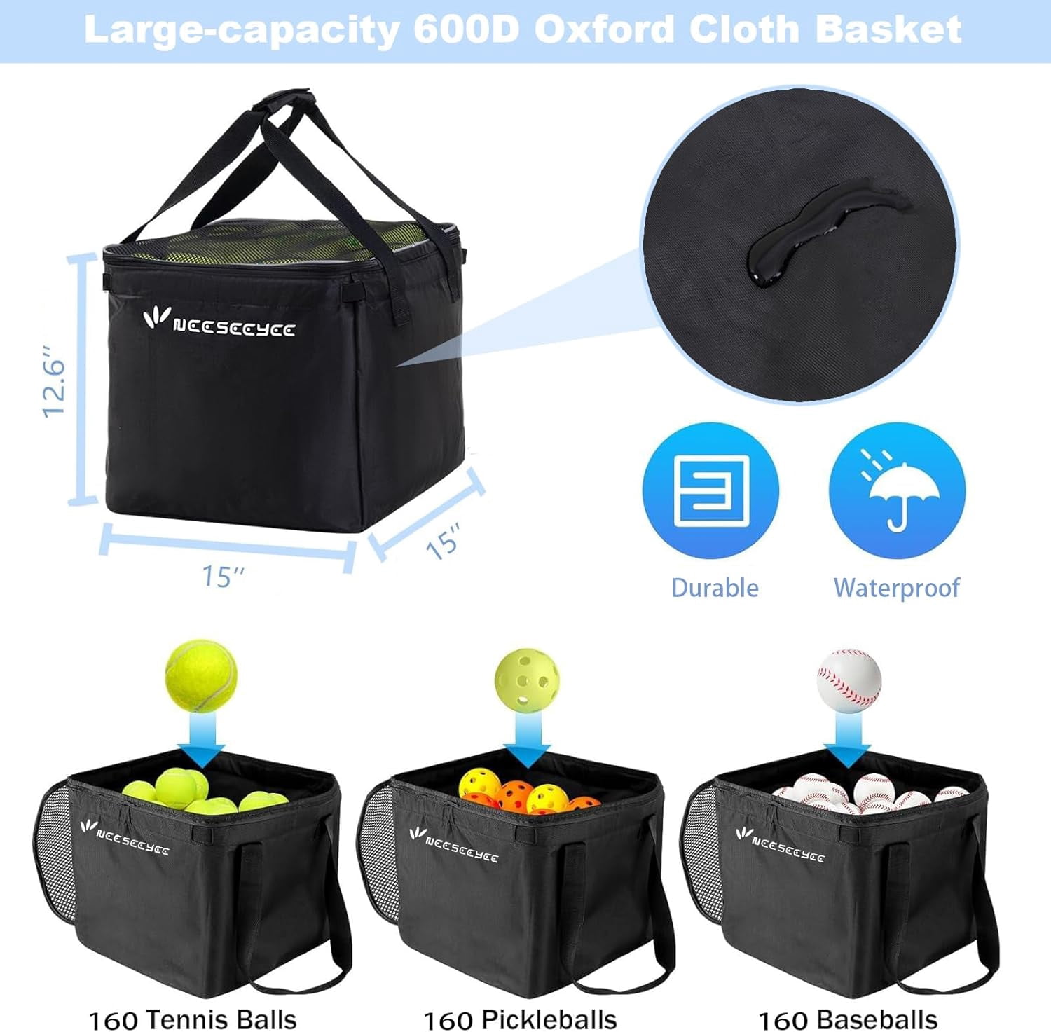 Portable Pickleball & Tennis Ball Collector Pickleball Caddy Practice Equipment (Holds 100 Pickleballs or 150 Tennis Balls)