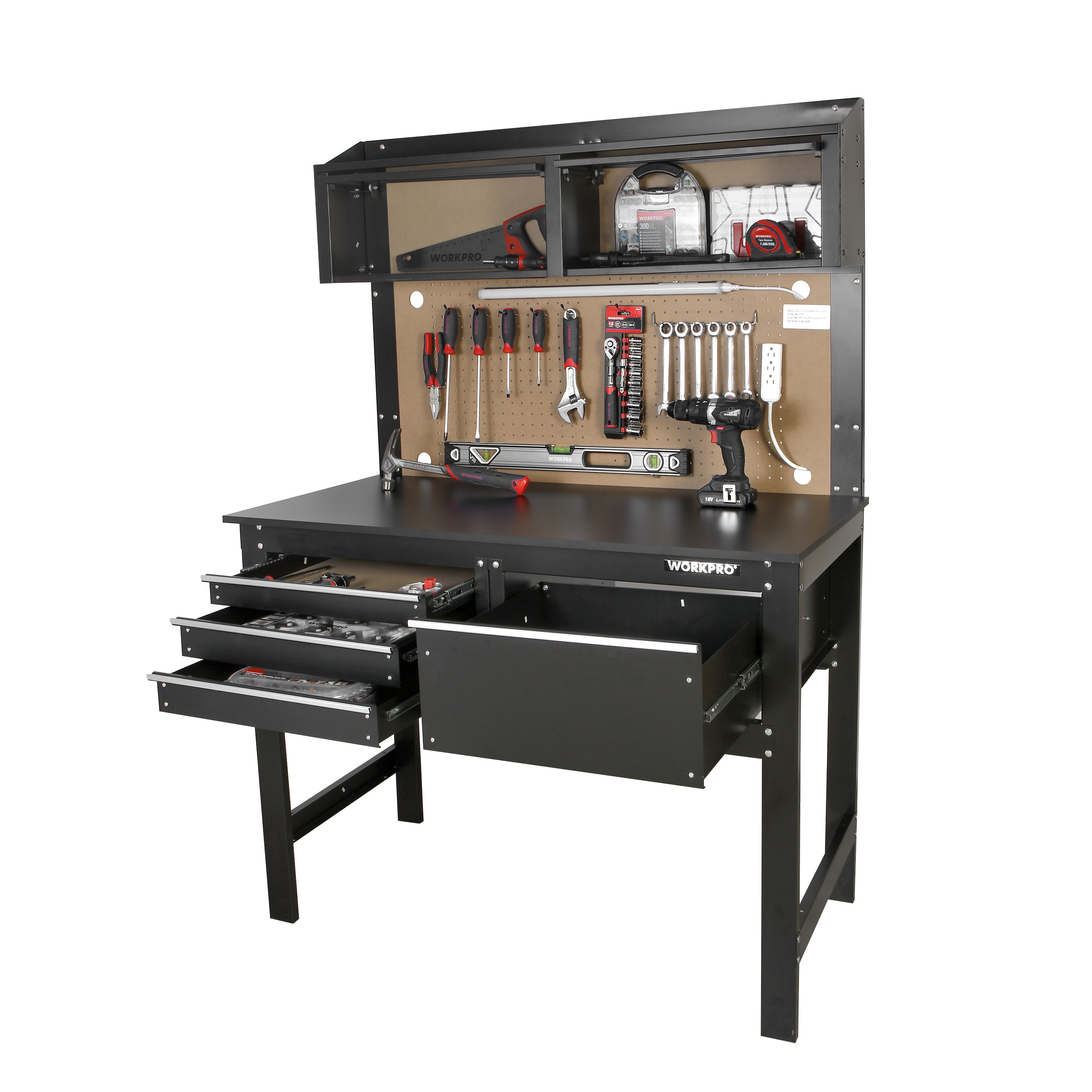 WORKPRO 2-in-1 48-inch Workbench and Cabinet Combo with Light, Steel, Wood - image 4 of 9