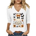 thumbnail image 2 of JTZGDY Halloween Tops for Women Dressy Casual Fall 3/4 Length Sleeve Thanksgiving Day Funny Ghost Pumpkin Printed V Neck Graphic Tunic Shirts Loose Oversized Comfy Pullover Blouse, 2 of 5