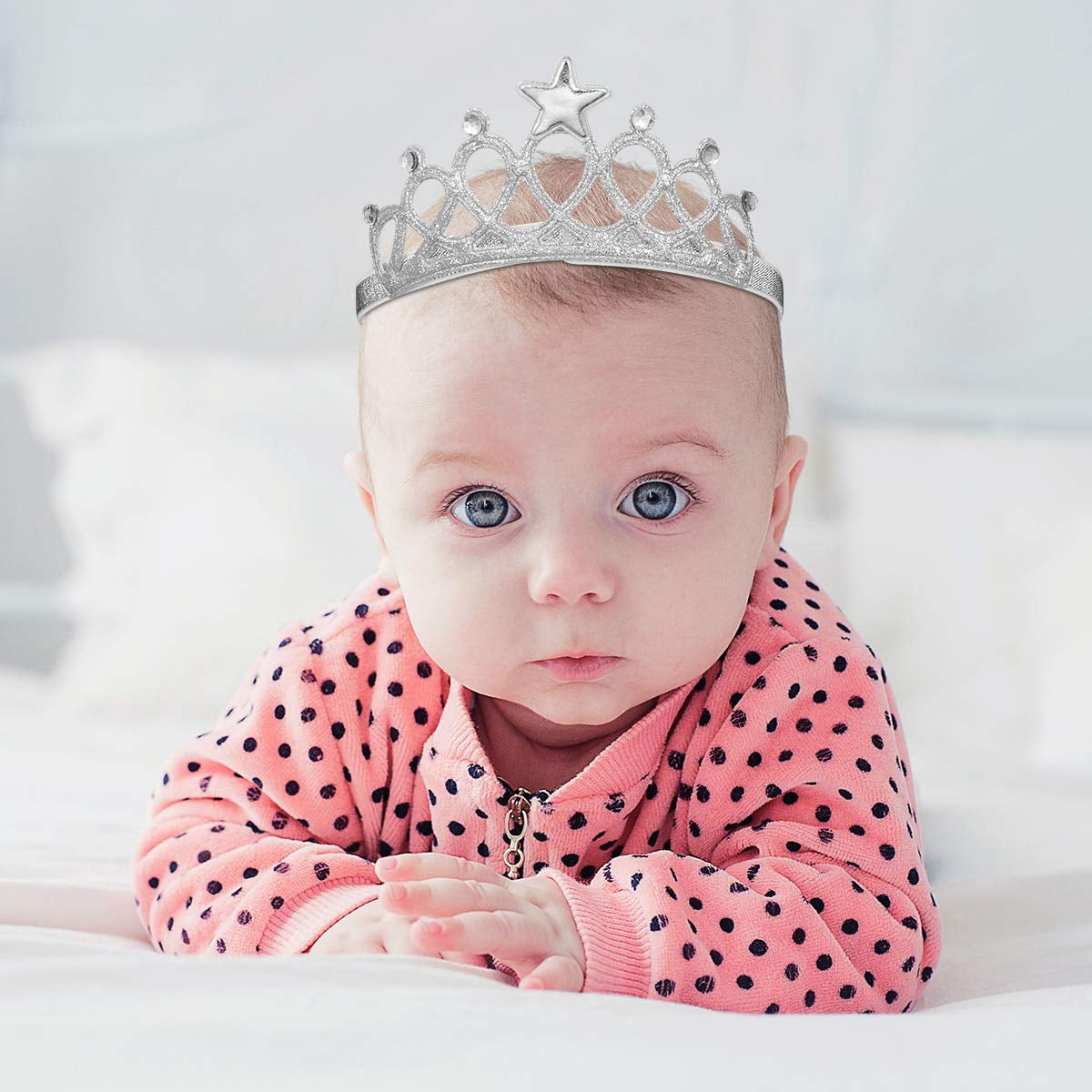 2PCS Gold Tiara Headbands - Glitter Baby Crowns For Princess Birthday Photos