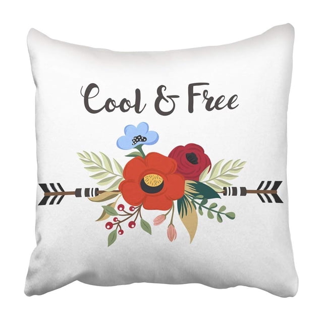 ABPHQTO Flechas étnicas con ramo floral Cita positiva Flores bohemias frescas y gratis Hojas Funda de almohada 45x45 cm