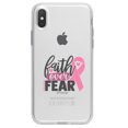 thumbnail image 1 of DistinctInk Clear Shockproof Hybrid Case for iPhone XR (6.1" Screen) - TPU Bumper Acrylic Back Tempered Glass Screen Protector - Pink Ribbon Cancer - Faith Over Fear, 1 of 5
