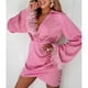 thumbnail image 2 of Vestido de manga larga acampanado Vestido cruzado con cuello en V de corte bajo Vestido ajustado de mujer para otoño e invierno Rosa XL, 2 of 6