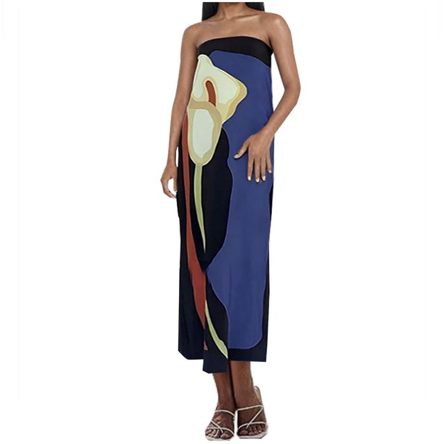 Vestido Casual de las Mujeres Primavera Verano sin Mangas sin Tirantes Vestido de Impresión Sexy, Desgaste Ligero de Poliéster, Lavado de Manos