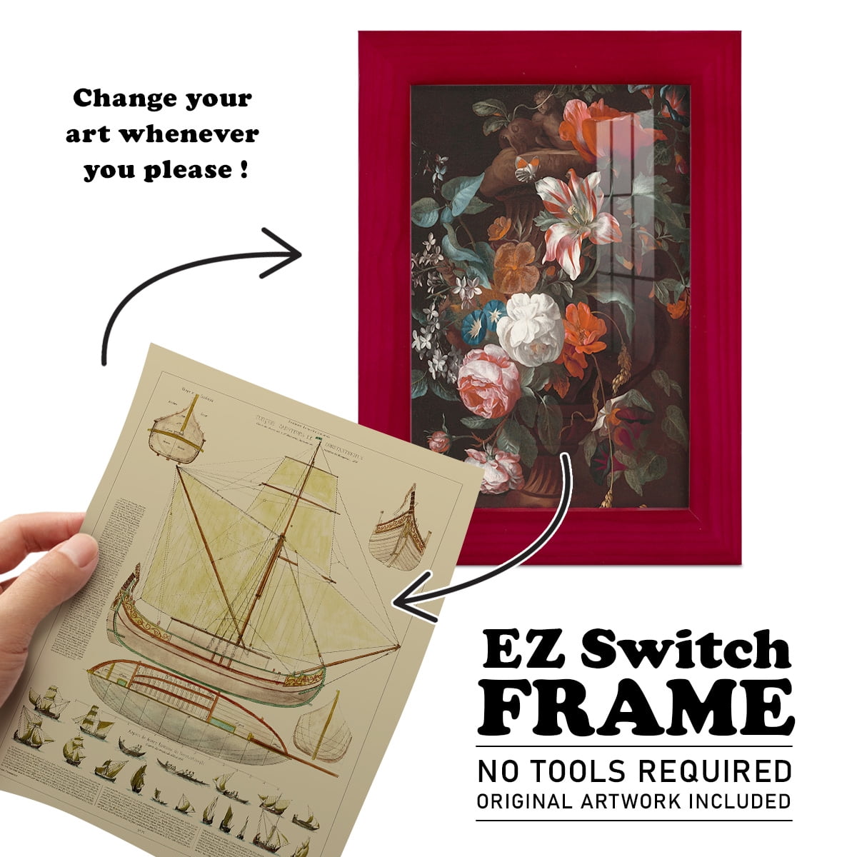 Antique Ship Plan I -Framed Print w/glass-Cherry Red