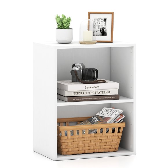 Gymax 2-Cube Bookcase w/ 5-Position Adjustable Shelf Anti-Toppling Kits for Study White