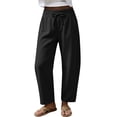 thumbnail image 4 of Summer Linen Pants for Women Wide Leg Palazzo Cotton Drawstring Casual Beach Vacation Boho Trousers with Pockets, 4 of 7