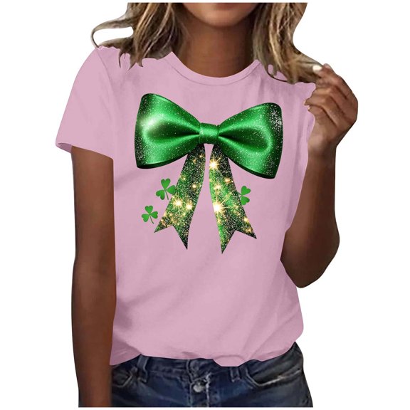 Funny St Patricks Day Shirts for Women Funny Graphic Shirt Comfy Casual Crewneck Short Sleeve Tee Shirts Tops (S, Pink)