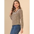 thumbnail image 4 of Blusa de manga larga con cuello en V floral vintage Allegra K marrón S, 4 of 6