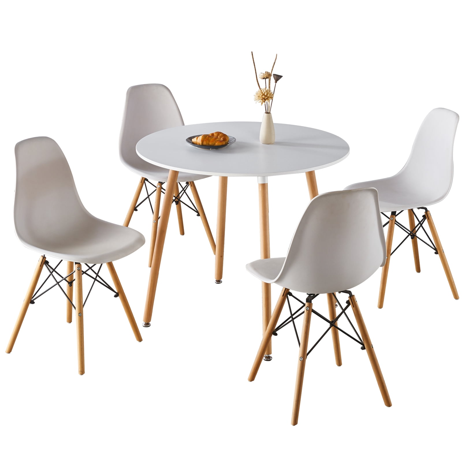 Noble House Modern Dining Chair Sets with Modern Side Table Natural Wood Legs (4 X Chairs & 1 X Table)
