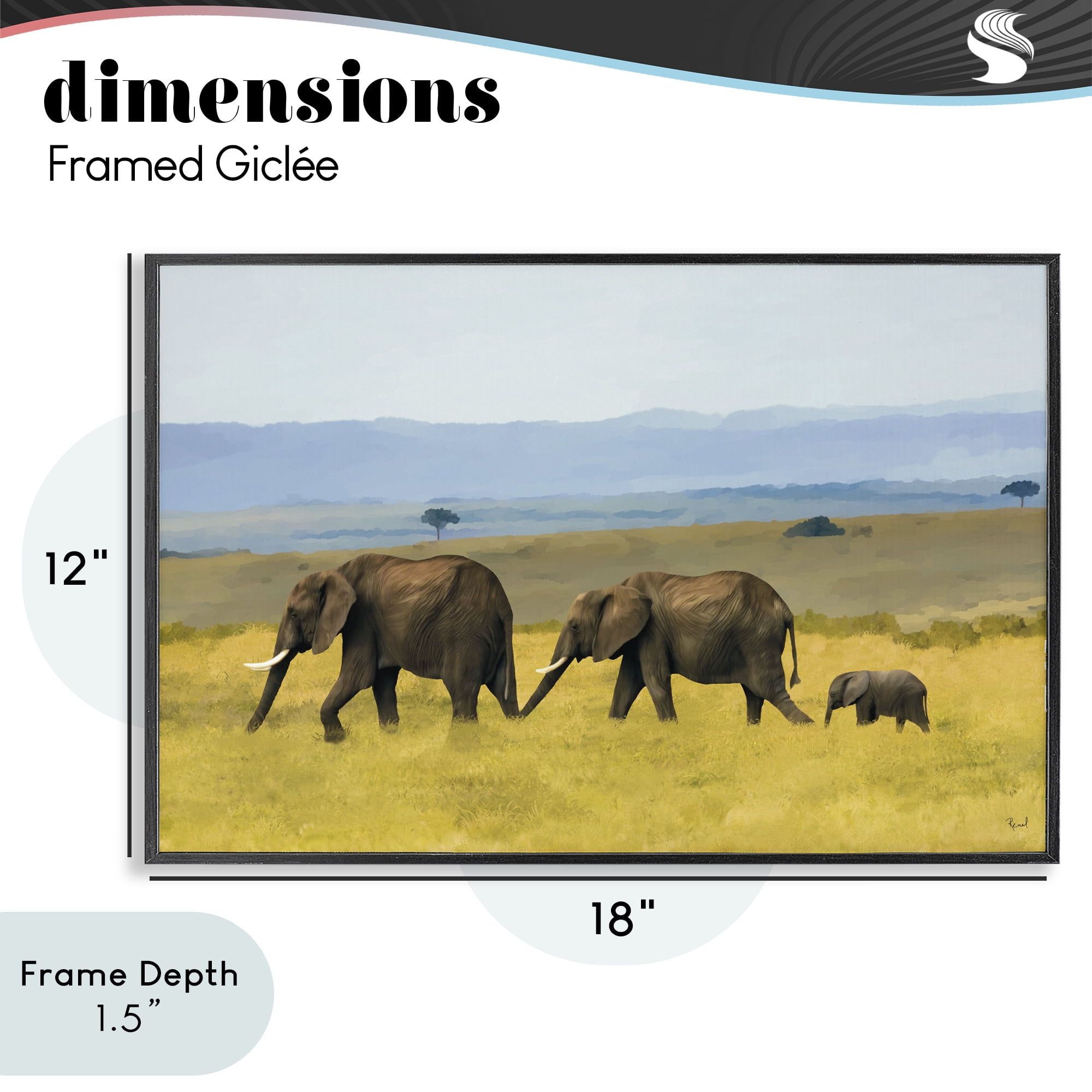 Stupell Industries Elephants In The Grassland Black Framed Giclee Art, design by Renel Peters