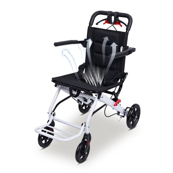 Small Sized Lightweight Folding Wheelchair, Ergonomic Design Wheelchair with Adjustable Safety Strap, Portable Transit Travel Wheelchair for Adults, 40cm Seat