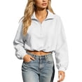 thumbnail image 3 of VV AVEORS Womens Cropped Sweatshirts Mock Neck Quarter Half Zip Pullover Workout Hoodie Sweater Fall Trendy Fashion Jackets White S, 3 of 7