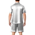 thumbnail image 3 of Resicozy Men Satin Silk Pajamas Sets Short Sleeve Sleepwear Button-Down PJs Sets Two-Pieces Loungewear with Pockets Silver 4XL, 3 of 4