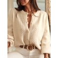 thumbnail image 4 of Female Crochet Cardigan Long Sleeve Fancy Openwork Knit Sweater Jumper Cream White S, 4 of 10