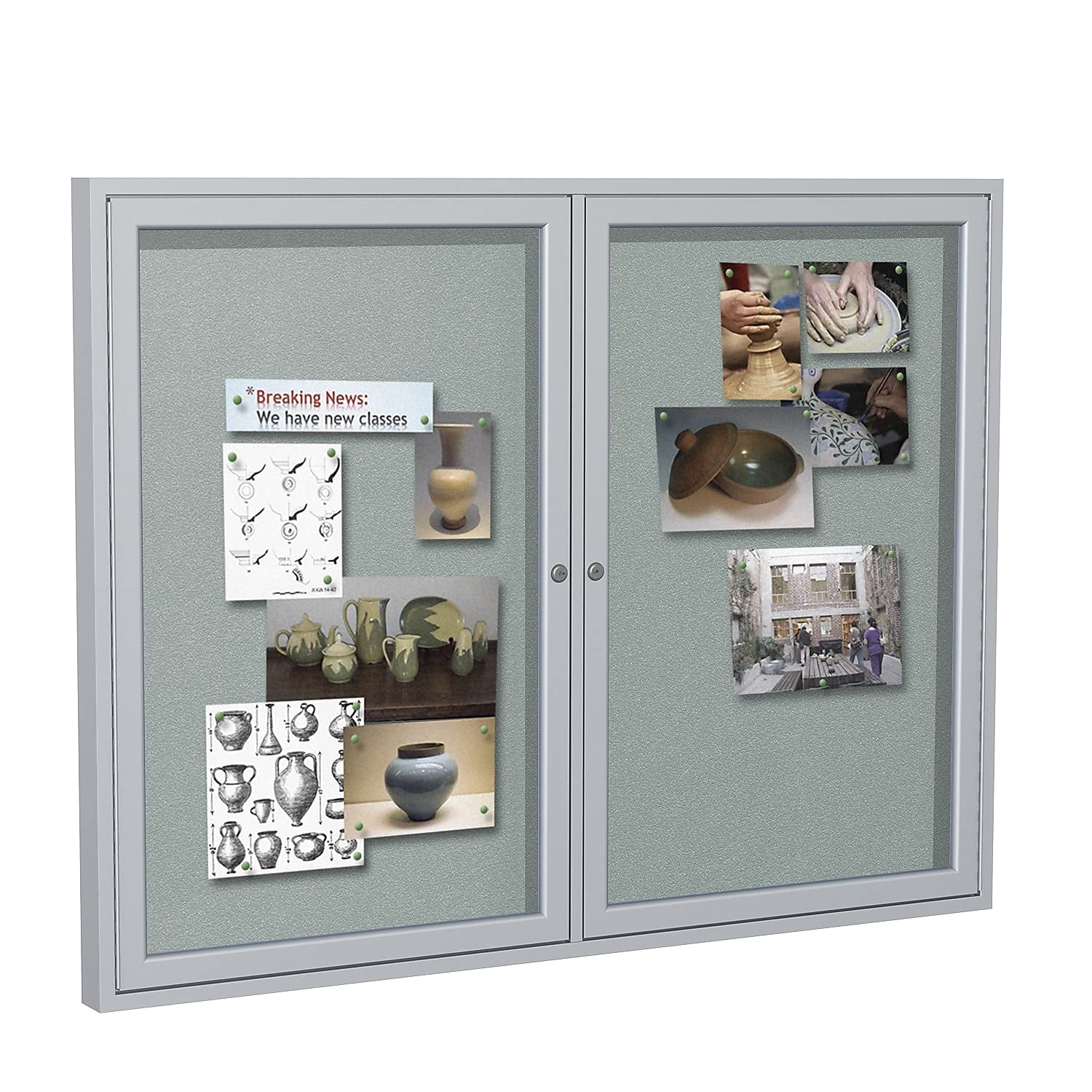 Ghent's Vinyl 36" x 60" 2 Door Enclosed Bulletin Board in Silver
