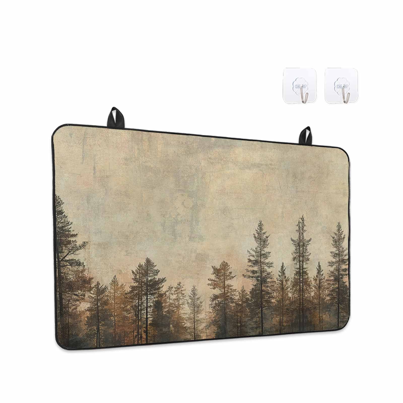Brown Forest Stove Top Cover for Electric Stove, Heat-proof & Non Slip Glass Top Stove Cover Protector, Vintage Tree Farmhouse Botanical Kitchen Flat Cooktop Rubber Mat 24x21 Inches