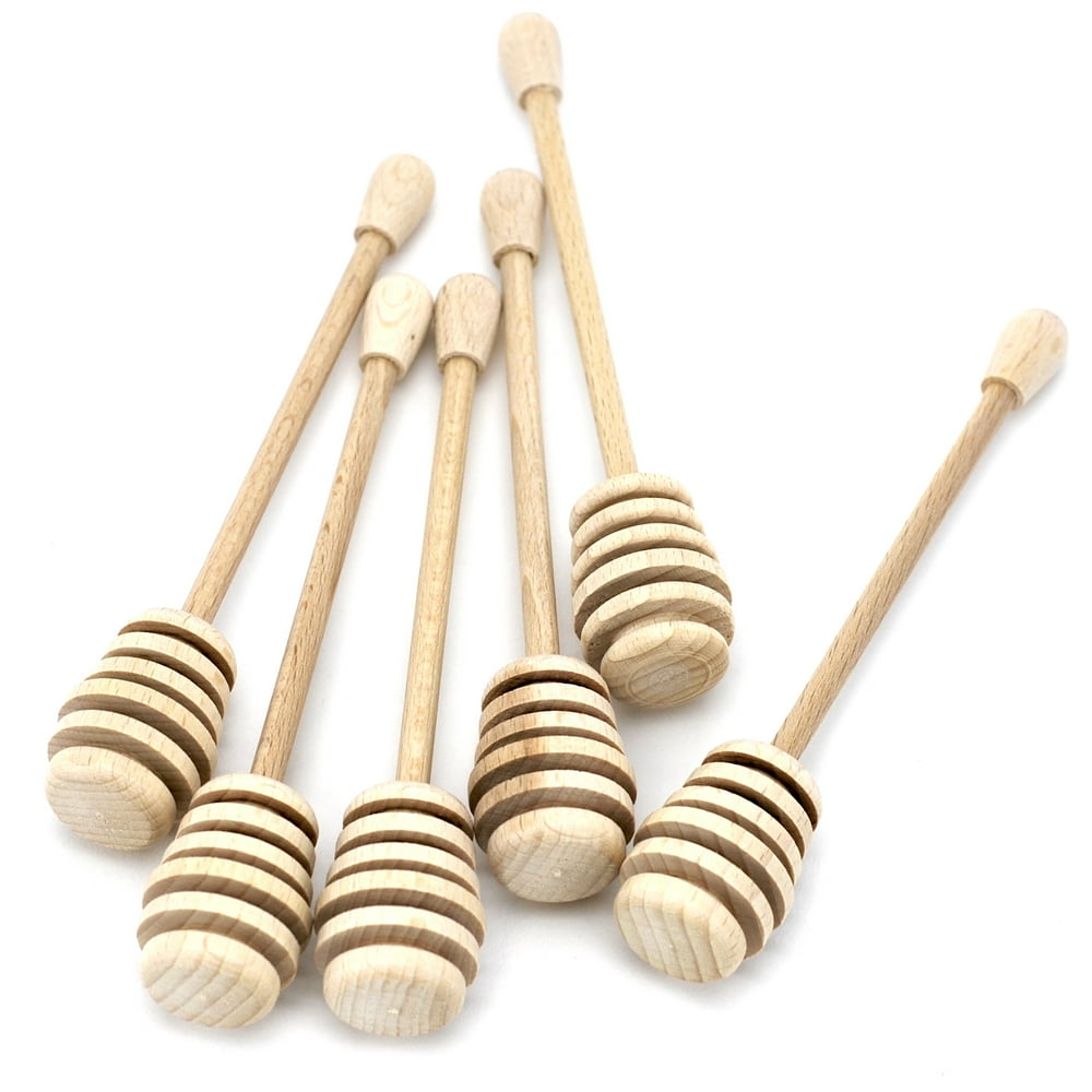 Wooden Honey Dipper Set, 6 Inch Wood Honey Dipper Stick, Small Pack Of 6