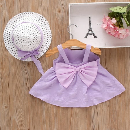 

Hunpta Baby Solid Dress Hats Toddler Girls Sleeveless Clothes+Straw Caps Girls Dress&Skirt