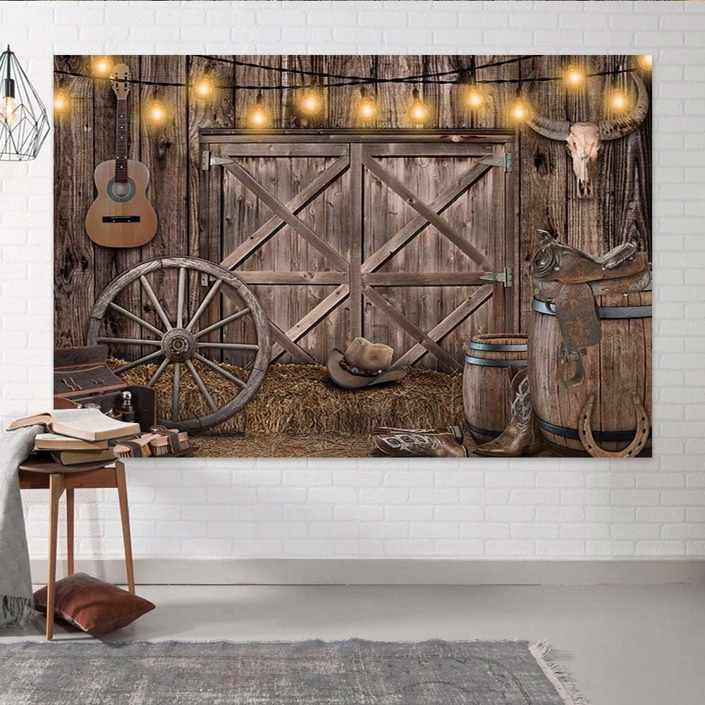 12 x 10 ft Rustic Wood Backdrop, Wood Barn Door Backdrop Brown Wooden Photography Background DecoratioWestern Cowboy Photography Background Birthday Party Baby Shower Party Decor Banner
