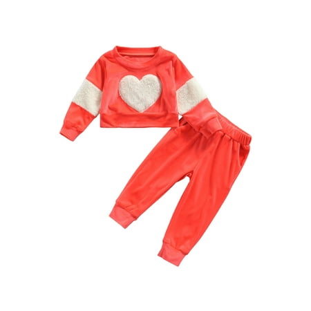 

Canrulo 2Pcs Toddler Baby Girl Fall Winter Clothes Long Sleeve Pullover Top Pants Casual Clothing Red 2-3 Years