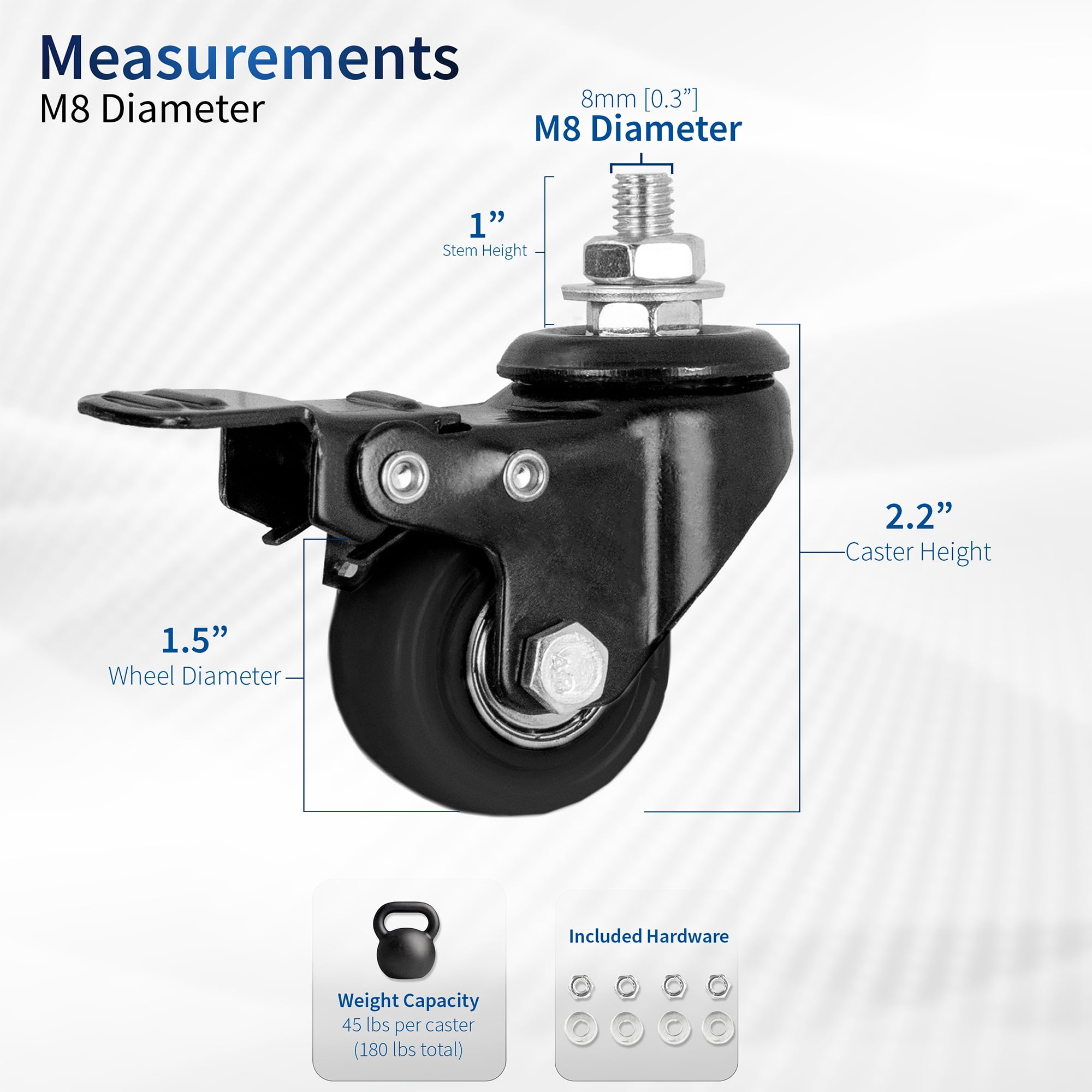 VIVO 1.5 inch M8 Caster Wheels (Set of 4) for TV Carts, Desk Frames, and More